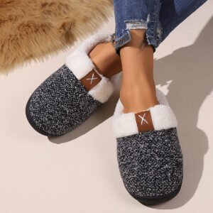 Black color Wool Indoor Bedroom Slipper