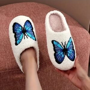Embroidery Blue Butterfly Winter Slipper