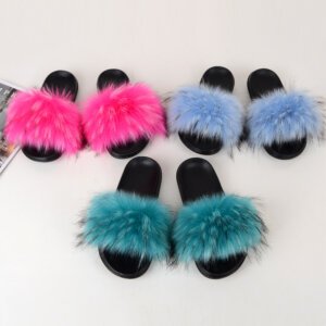 Open Toe Fuzzy Fur Slippers For Women